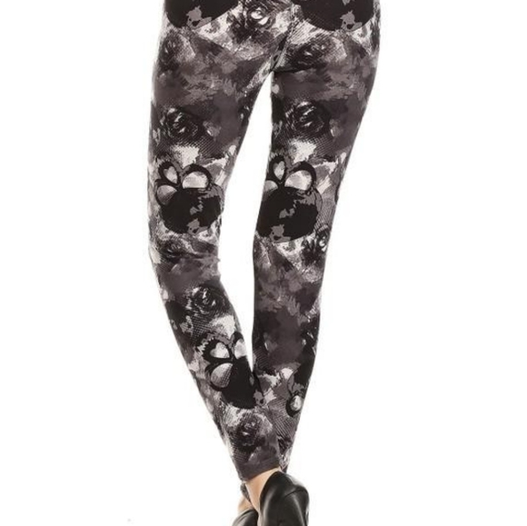 LEGGINGS DEPOT Black & Gray Skull Print Full Length Leggings Size 12 NWT - Picture 2 of 3